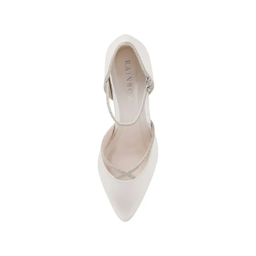 Rainbow Club Rania Brautschuh in Ivory-Satin mit Silber-Glitzer